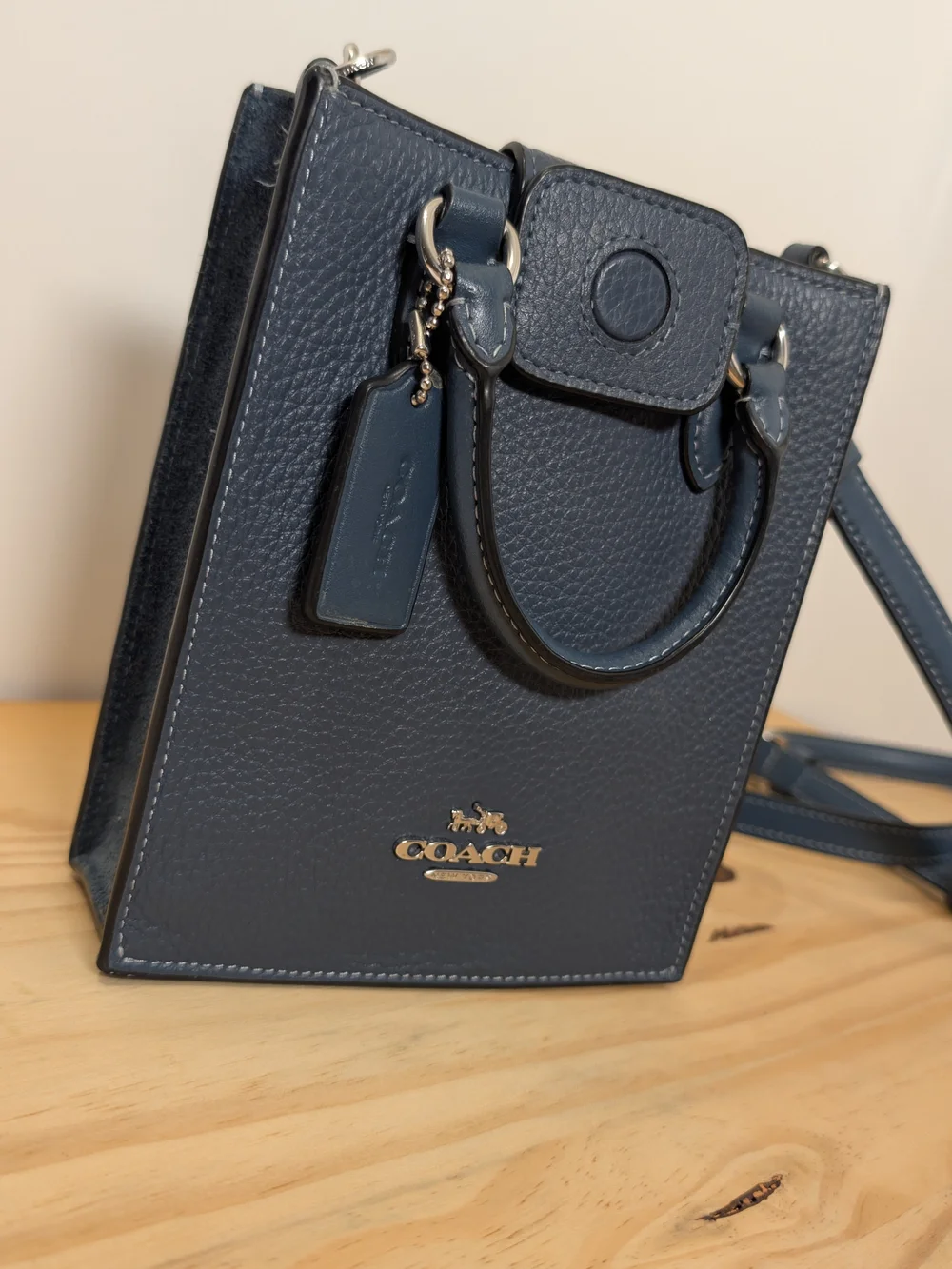 COACH Pebbled Leather Mini Tote Crossbody — Black
